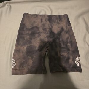 Darc Sport Women's Athletic Shorts in Black Brown Tie-Dye